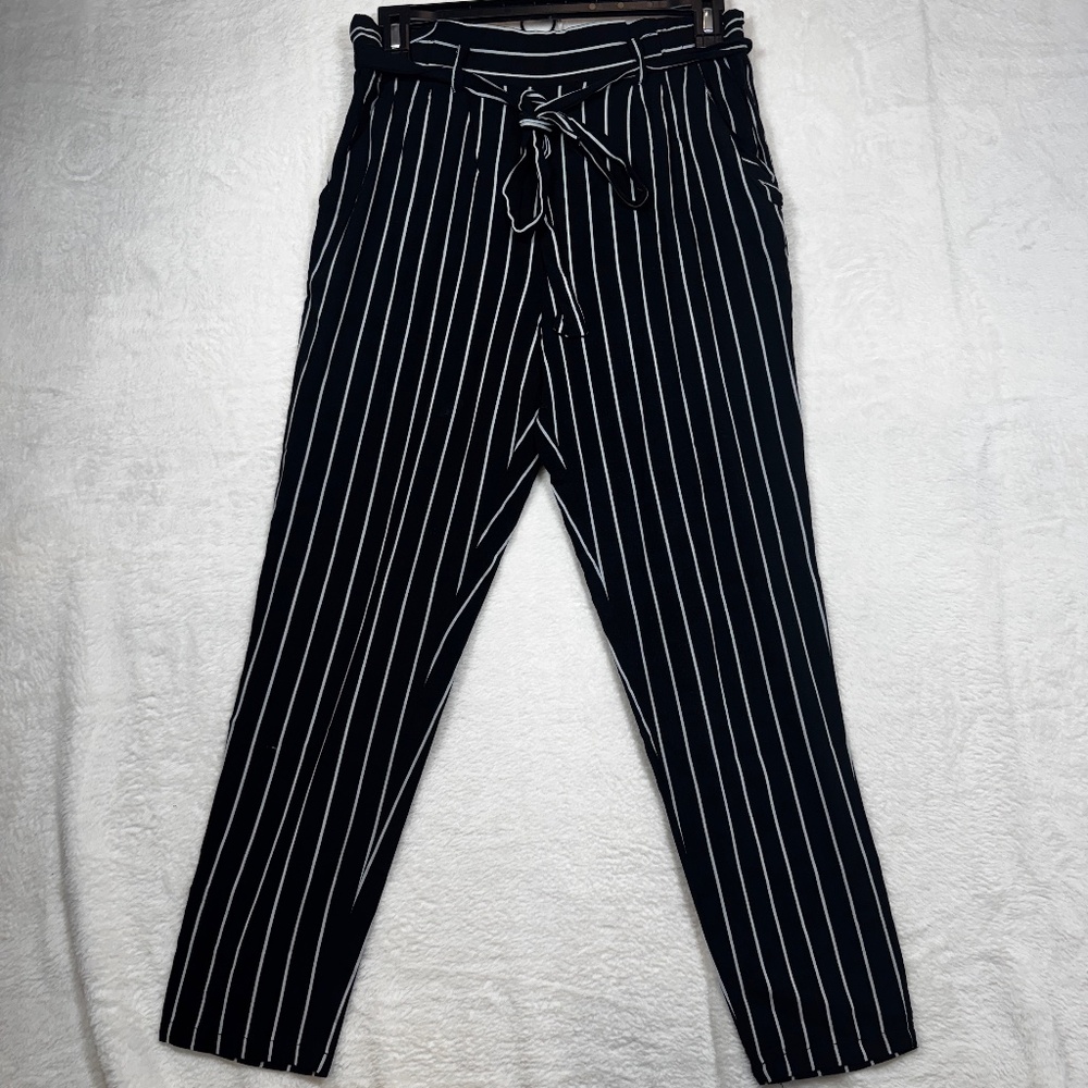 Revamped Trouser Pants Womens Size XS Black White Striped Paperbag 90s Goth